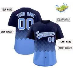 Navy Powder Blue Grid Blur Pattern Baseball Jersey 2