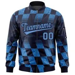 Navy Powder Blue Grid Color Block Varsity Letterman Bomber Jacket 3