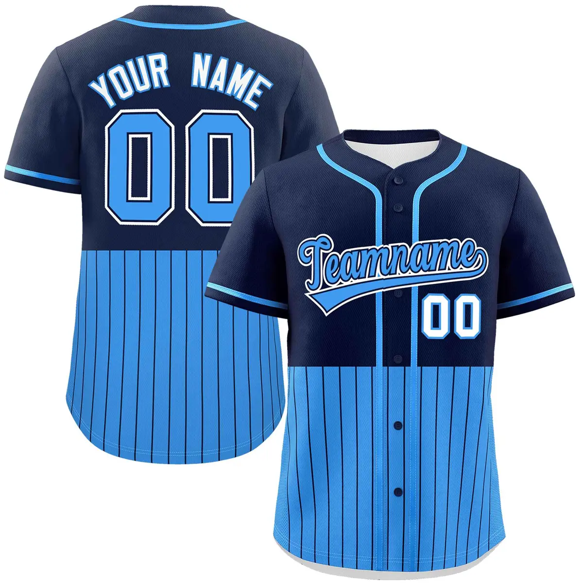 Navy Powder Blue Half Stripe Authentic Baseball Jersey