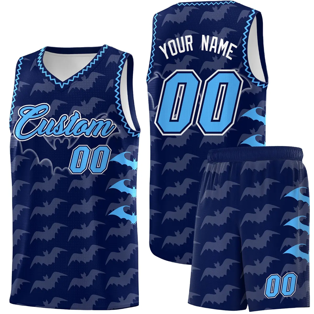 Navy Powder Blue Halloween Bat Pattern Basketball Jersey