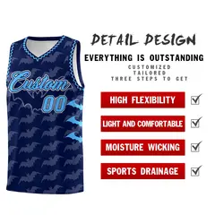 Navy Powder Blue Halloween Bat Pattern Basketball Jersey 2