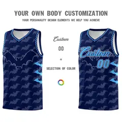 Navy Powder Blue Halloween Bat Pattern Basketball Jersey 3