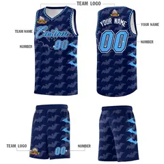 Navy Powder Blue Halloween Bat Pattern Basketball Jersey 5