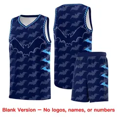 Navy Powder Blue Halloween Bat Pattern Basketball Jersey 7
