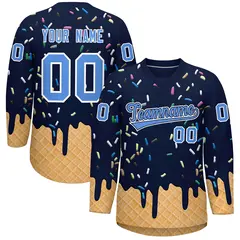 Navy Powder Blue Ice Cream Pattern V-Neck Hockey Jersey