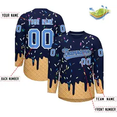 Navy Powder Blue Ice Cream Pattern V-Neck Hockey Jersey 2