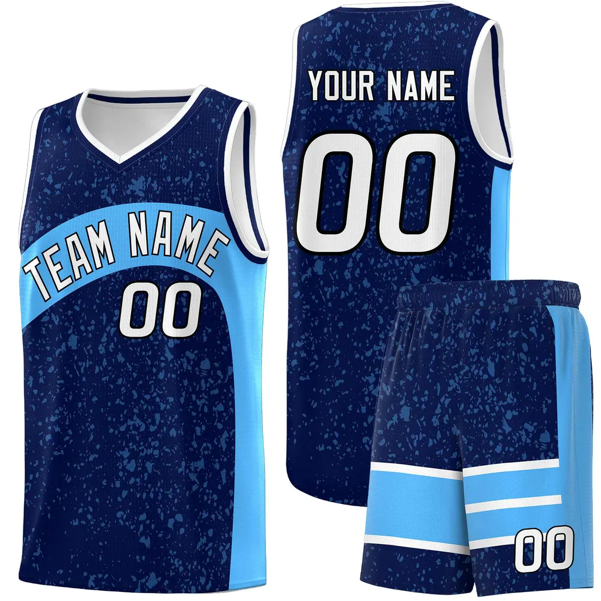 Navy Powder Blue Irregular Dot Graffiti Basketball Jersey