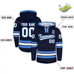 Navy Powder Blue Lace-Up Neck Hockey Hoodie 2