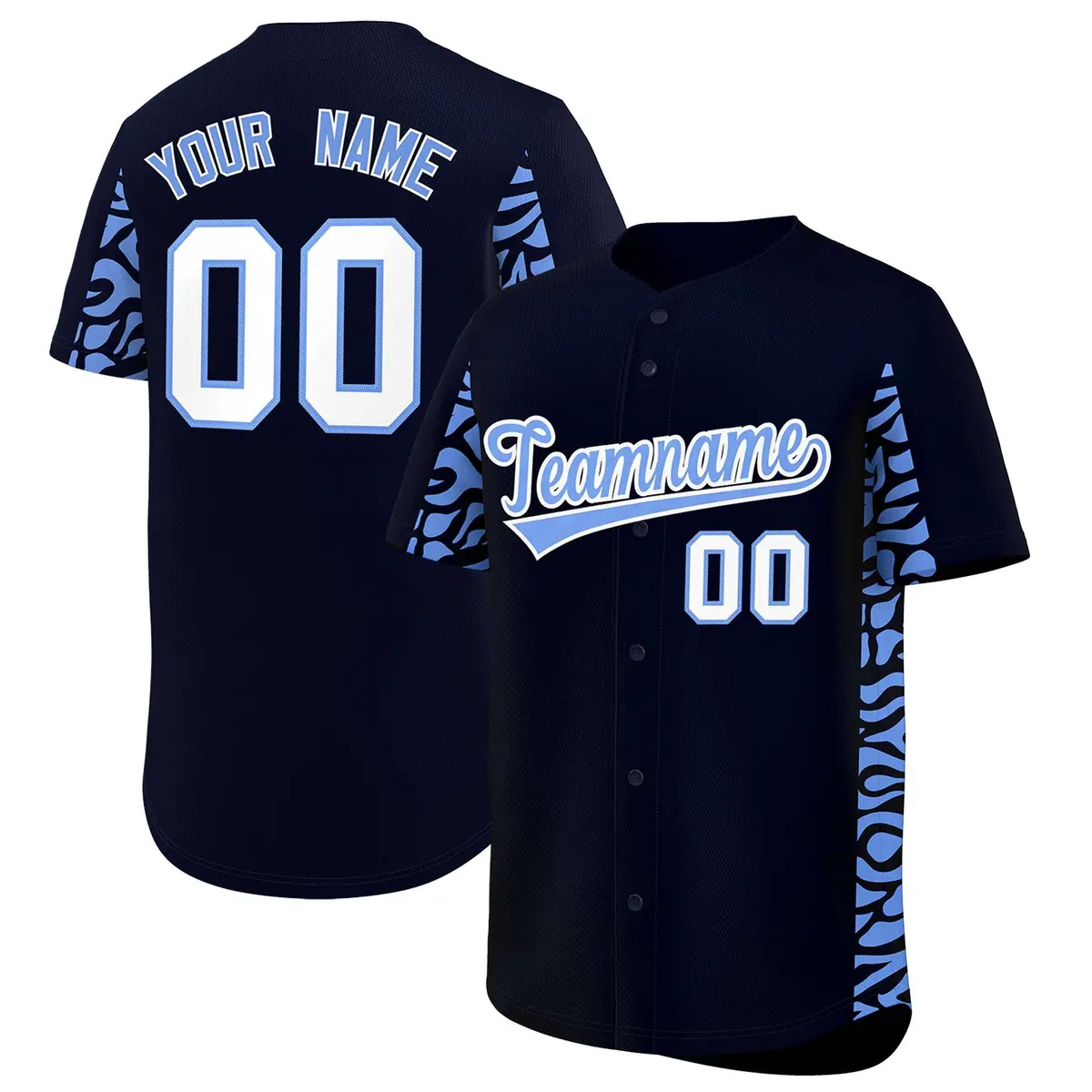 Navy Powder Blue Leopard Graffiti Side Baseball Jersey