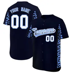 Navy Powder Blue Leopard Graffiti Side Baseball Jersey 1