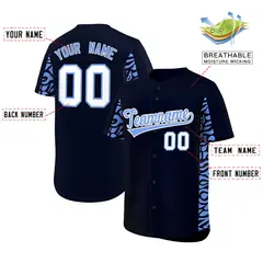 Navy Powder Blue Leopard Graffiti Side Baseball Jersey 2