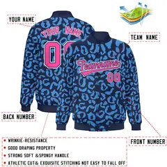 Navy Powder Blue Leopard Graffiti Varsity Letterman Jacket 2