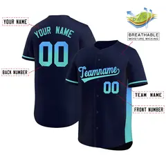 Navy Powder Blue-Lt Green Gradient Side Baseball Jersey 2