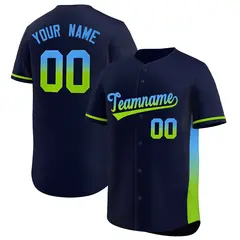 Navy Powder Blue-Neon Green Gradient Side Baseball Jersey 1