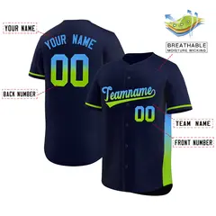 Navy Powder Blue-Neon Green Gradient Side Baseball Jersey 2