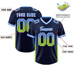 Navy Powder Blue Neon Green Sides Gradient Football Jersey 2