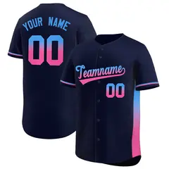 Navy Powder Blue-Pink Gradient Side Baseball Jersey 1