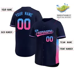Navy Powder Blue-Pink Gradient Side Baseball Jersey 2