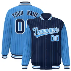 Navy Powder Blue Pinstripe Raglan Varsity Letterman Baseball Jacket 1