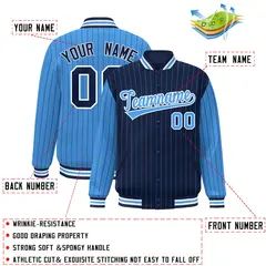 Navy Powder Blue Pinstripe Raglan Varsity Letterman Baseball Jacket 2