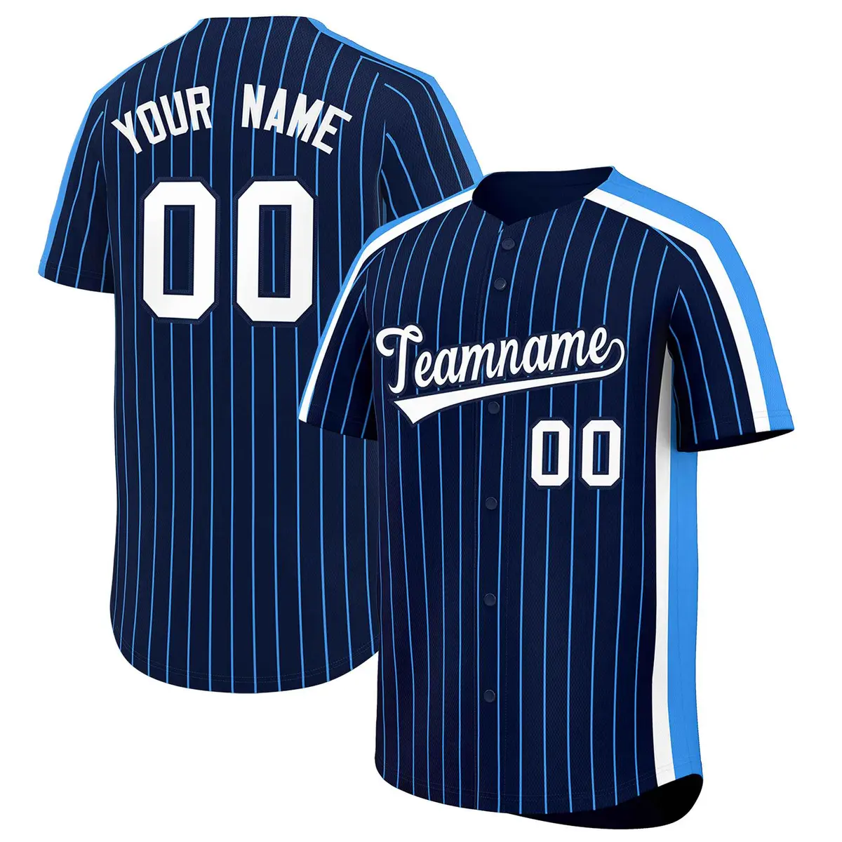 Navy Powder Blue Pinstripe Two-tone Baseball Jersey