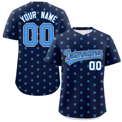 Navy Powder Blue Polka Dot Graffiti Baseball Jersey 1