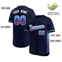 Navy Powder Blue-Purple Gradient Side Baseball Jersey 2