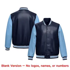 Navy Powder Blue Raglan Full-Snap Varsity Faux Leather Letterman Jacket 6