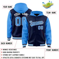 Navy Powder Blue Raglan Full-Snap Varsity Letterman Two Tone Hoodie Jacket 4