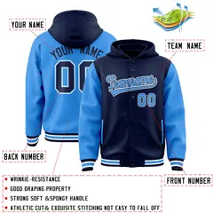 Navy Powder Blue Raglan Full-Snap Varsity Letterman Two Tone Hoodie Jacket 4