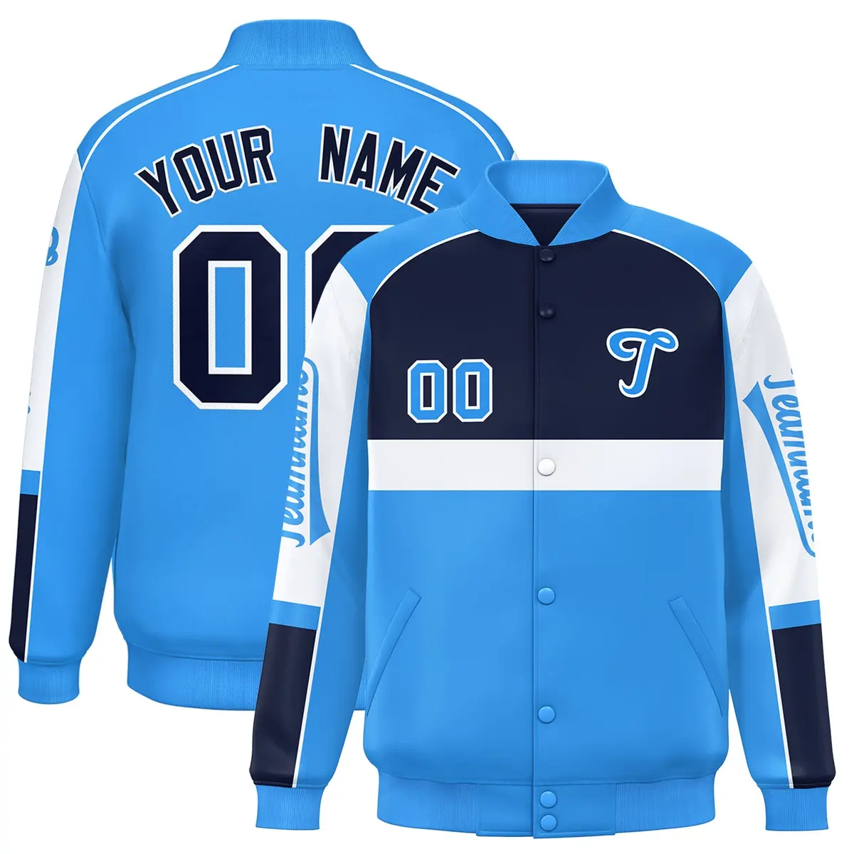 Navy Powder Blue Raglan Sleeves Varsity Letterman Jacket