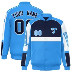 Navy Powder Blue Raglan Sleeves Varsity Letterman Jacket
