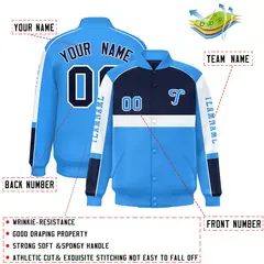 Navy Powder Blue Raglan Sleeves Varsity Letterman Jacket 16