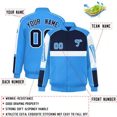 Navy Powder Blue Raglan Sleeves Varsity Letterman Jacket 2