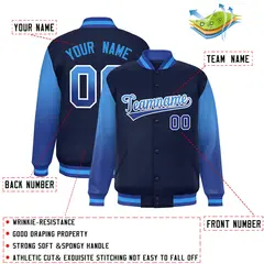 Navy Powder Blue-Royal Gradient Varsity Full-Snap Raglan Baseball Jacket 2