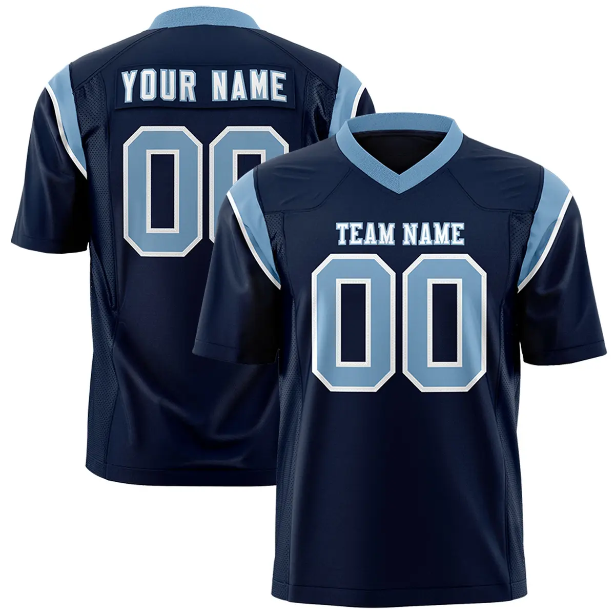 Navy Powder Blue Shoulder Cut Two-Tone Flag Football Jersey