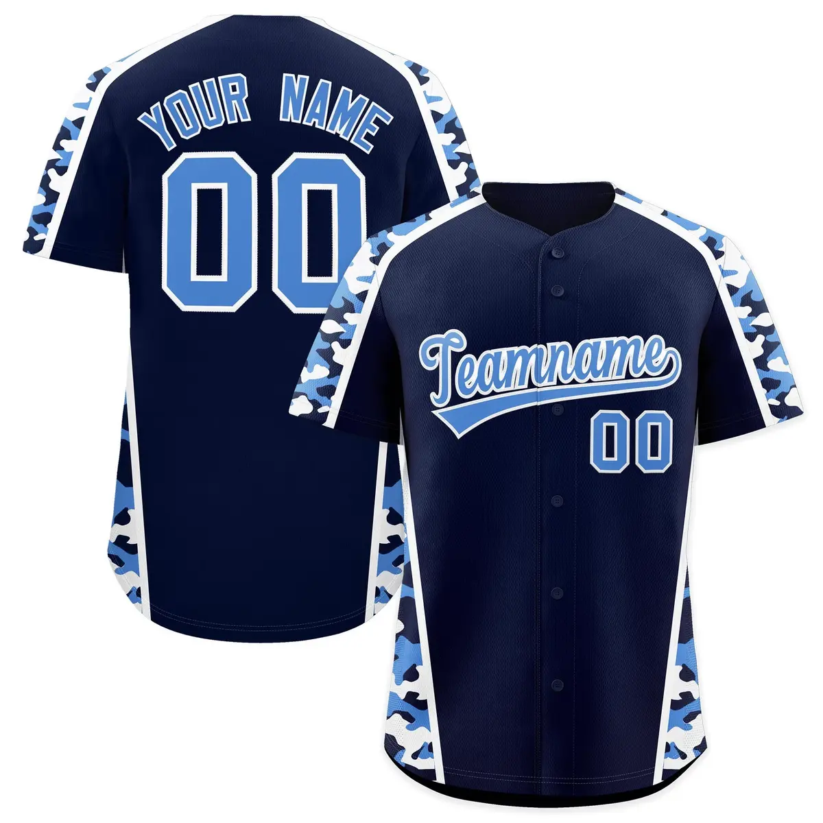 Navy Powder Blue Side Camo Baseball Jersey