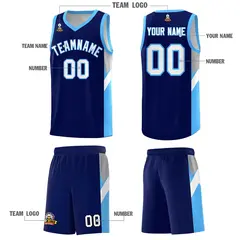 Navy Powder Blue Side Design Basketball Jersey 5