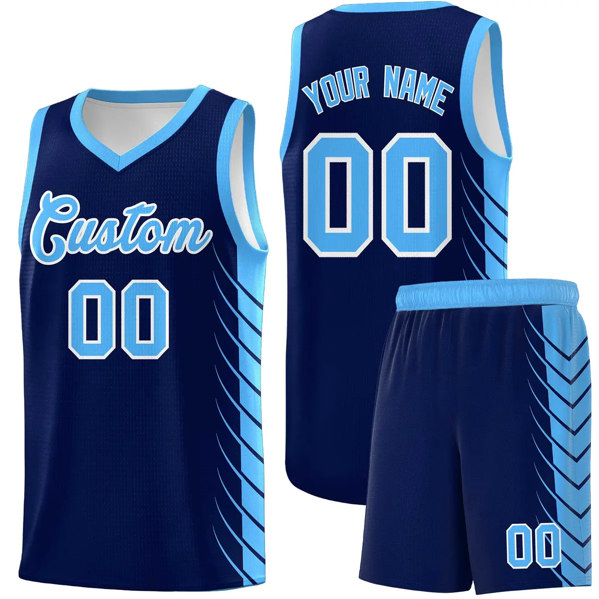 Navy Powder Blue Side Symmetrical Line Pattern Basketball Jersey