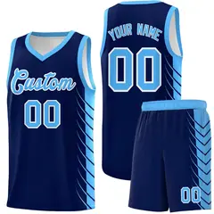 Navy Powder Blue Side Symmetrical Line Pattern Basketball Jersey