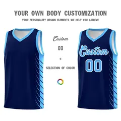 Navy Powder Blue Side Symmetrical Line Pattern Basketball Jersey 3