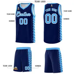Navy Powder Blue Side Symmetrical Line Pattern Basketball Jersey 5