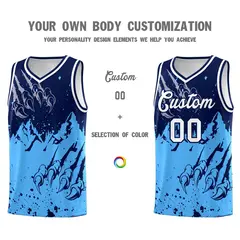Navy Powder Blue Snow Mountain Beast Pattern Basketball Jersey 3