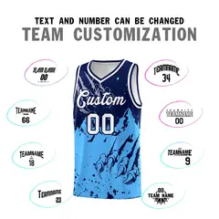 Navy Powder Blue Snow Mountain Beast Pattern Basketball Jersey 4