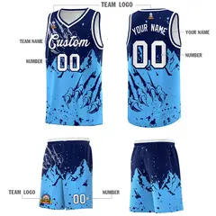 Navy Powder Blue Snow Mountain Beast Pattern Basketball Jersey 5