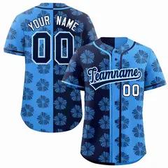 Navy Powder Blue Split Flower Graffiti Baseball Jersey 1