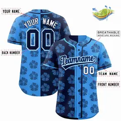 Navy Powder Blue Split Flower Graffiti Baseball Jersey 2
