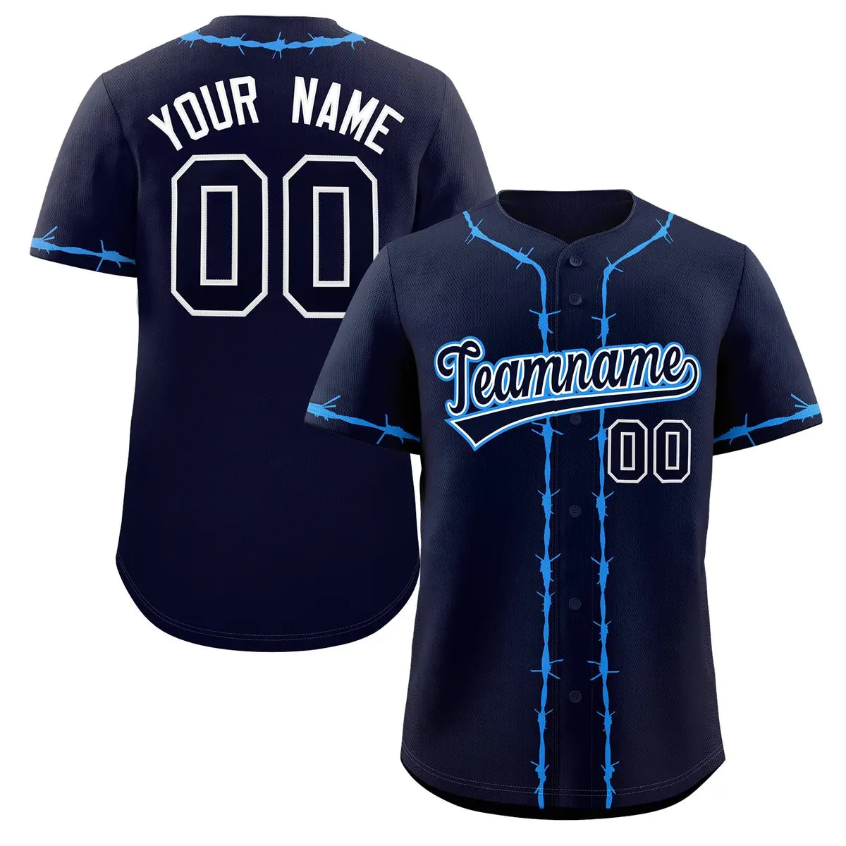 Navy Powder Blue Thorns Ribbed Baseball Jersey