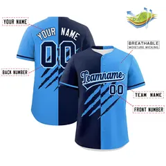 Navy Powder Blue Tiger Claw Scratch Split Baseball Jersey 2