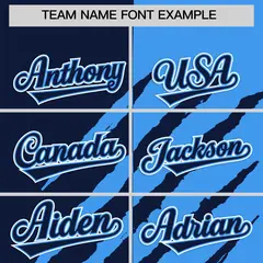 Navy Powder Blue Tiger Claw Scratch Split Baseball Jersey 3